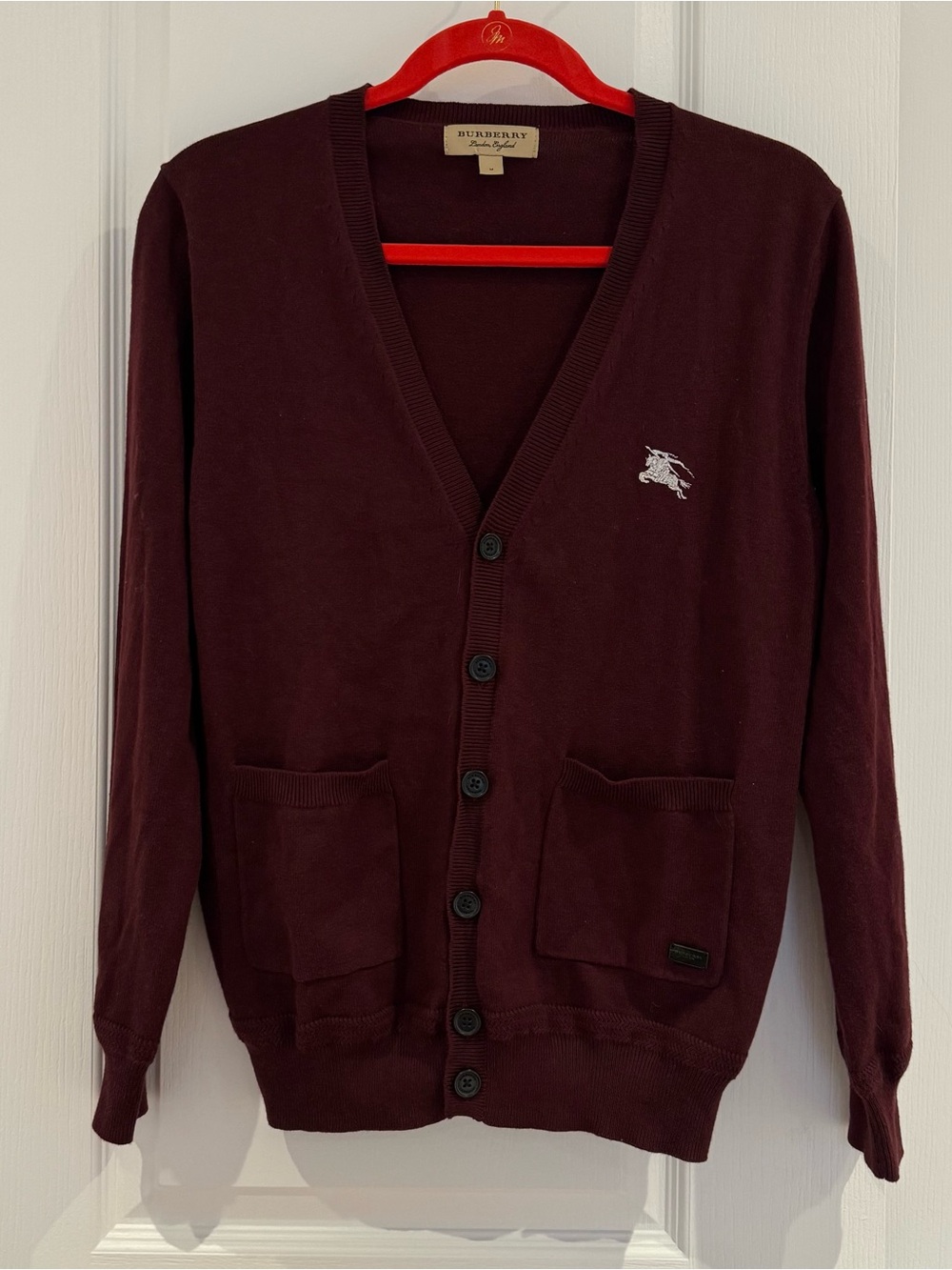 Burberry Men's Dark Burgundy Button-Front Cardigan